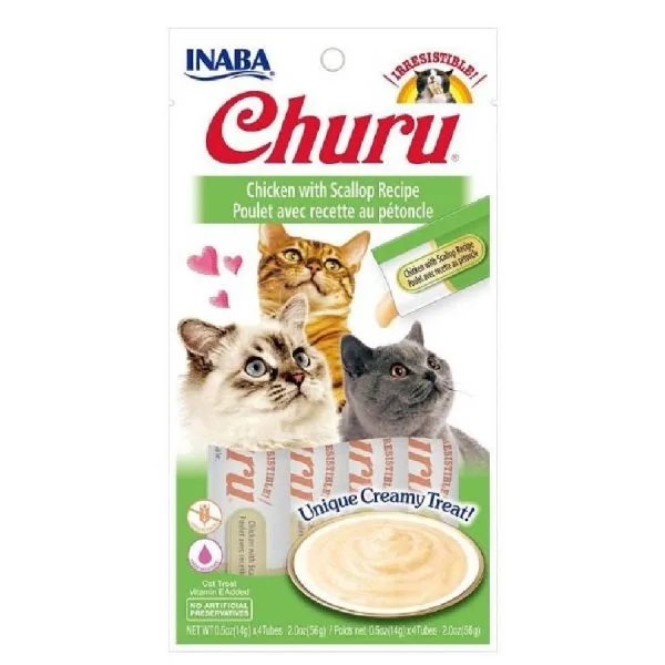 Churu de pollo con ostiones 56 Gr Para Gatos 4 tubos