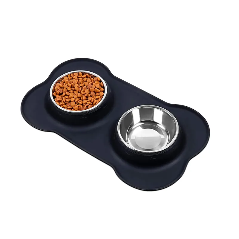 Plato Doble de Acero Inoxidable Para Perros y Gatos